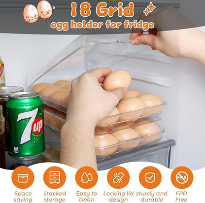 Egg holder for fridge - deviled egg containers with lid, Clear Stackable Plastic Egg Holder, Space-Saving 36 Egg refrigerator Organizer (Clear, Pack of 02)