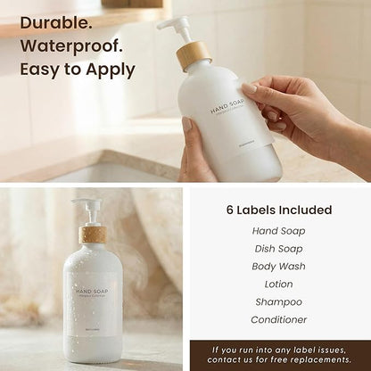 MaisoNovo Glass Soap Dispenser Bathroom Set | Hand Soap and Dish Soap Dispenser Set | 16.9oz White Bottles with White Bamboo Pump | Bathroom Lotion Dispenser with Pump Set of 2