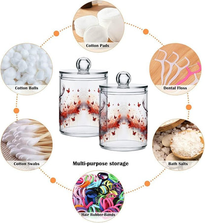 MNSRUU 4 Pack Qtip Holder Organizer Dispenser Deer Butterflies Pink Bathroom Storage Canister Cotton Ball Holder Bathroom Containers for Cotton Swabs/Pads/Floss