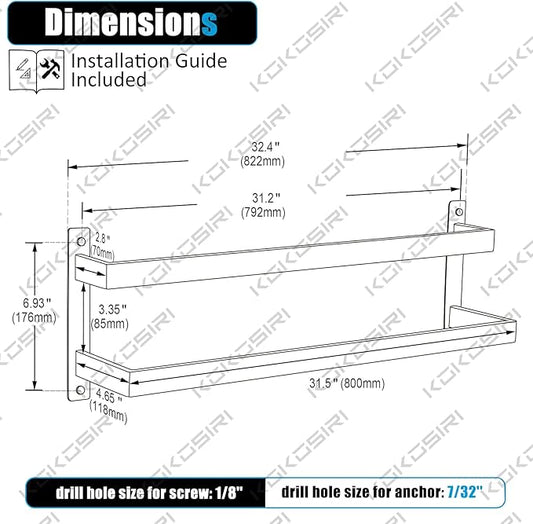 KOKOSIRI Towel Bars Black Bath Towel Holders 32 Inches Bathroom 2-Tiers Ladder Towel Rails Wall Mounted Towels Shelves Rack Stainless Steel, B5008BK-L32