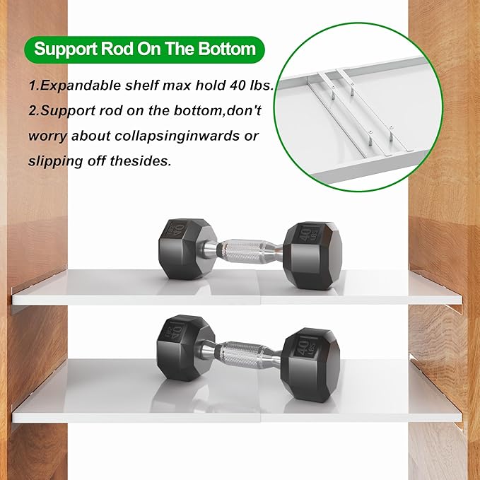 26-38in Expandable Shelf for Cabinet，Tension Shelves for Closet Pantry Wardrobe Cupboard Kitchen, 15.8" D,2packs