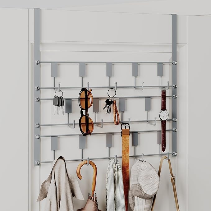 PAPAGIFTREE Over The Door Hooks for Hanging, 14 Hook Over Door Hanger and Towel Rack for Bathroom