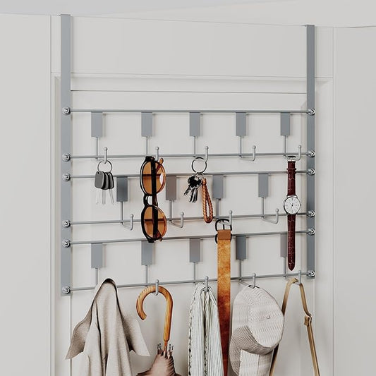 PAPAGIFTREE Over The Door Hooks for Hanging, 14 Hook Over Door Hanger and Towel Rack for Bathroom