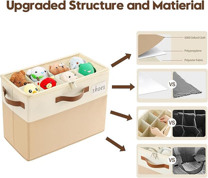 Varhomax Shoe Organizer Box for Closet, Small Fabric Shoe Storage Bin with Adjustable Dividers & Clear Cover, Saving Space Sneakers & Sandals Containers for Entryway, Cubby