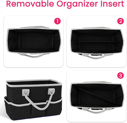 Godery Desktop Tote and Organizer, Teacher Helper Bag for Arts, Books, Stationery, Office Desk Organization, Make-up Storage with Handles for Travel (BLACK-2)