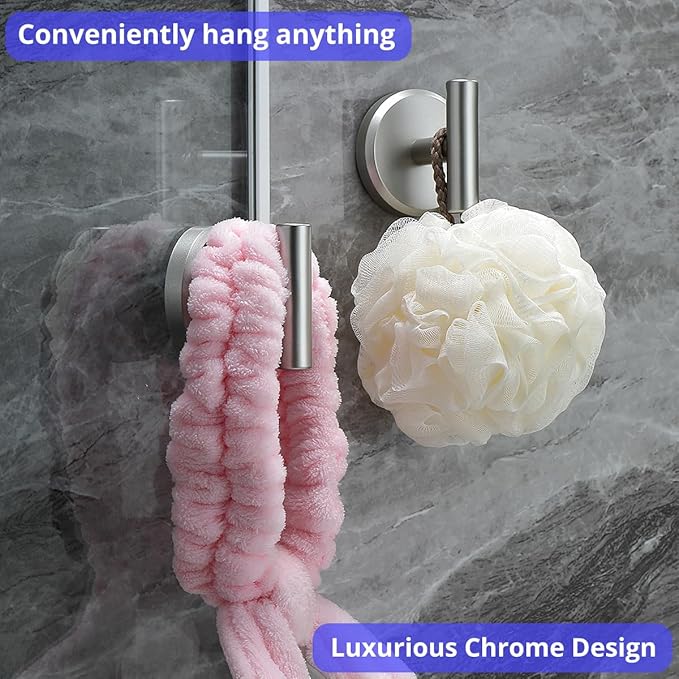 HOME SO Suction Cup Hooks T Shape (2 or 4 Pack) (Brushed Nickel, 2, Count)