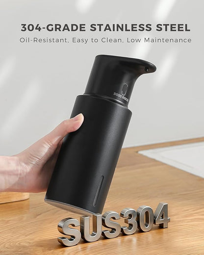 DODO MEKIA Automatic Foaming Soap Dispenser Touchless, 304 Stainless Steel Bottle Body & 16.2oz/480ml,USB Rechargeable, 3 Adjustable Liquid Levels, IPX7 Waterproof, for Kitchen Bathroom, Black