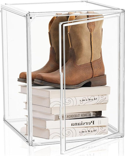 5 Pack XXX-Large Extra Large Acrylic Display Case 17.3'' x 13'' x 13'', Transparent Sneaker Boxes Clear Plastic Stackable Boot & Shoe Boxes Large Showcase for Helmet, Handbag, Figures Collectibles