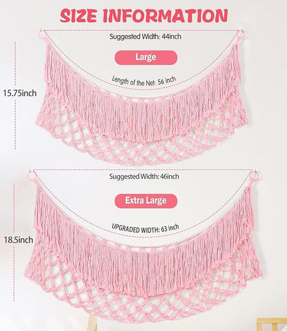 Stuffed Animal Hammock - Extra Large 63'' Long, Stuffed Animal Storage, stuffed animal Holder net, Hammock Large, Storage Hanging Organizer - Light pink