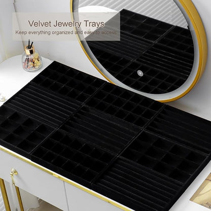 SPAKOWN Jewelry Organizer for Drawer, Adjustable Velvet Jewelry Tray, Stackable Necklace Organizer Earring Holder Organizer Ring Tray Jewelry Storage Display Drawer Inserts Set of 9 (Black)