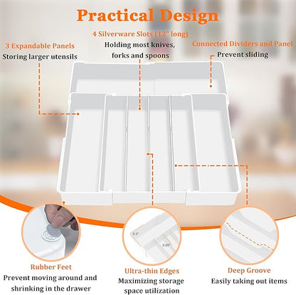 Expandable Large Silverware Organizer - BPA-Free Utensil Organizer for Kitchen Drawer, Adjustable Silverware Drawer Organizer Flatware Cutlery Tray for Spoons Forks Knives,10.2"-17.2" Wide
