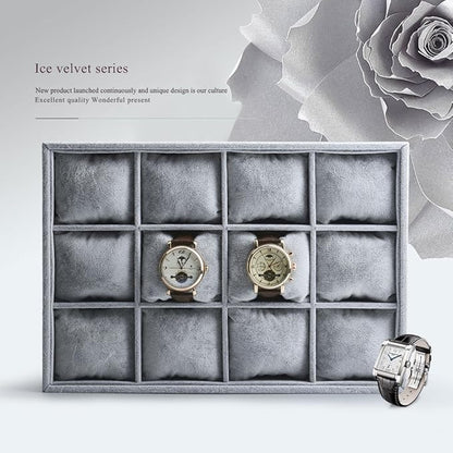 Oirlv Premium Velvet 12 Grid Jewelry Organizer Tray with Removable Pillow Watch Organizer Jewelry Tray Bracelet Bangle Watch Display Holder