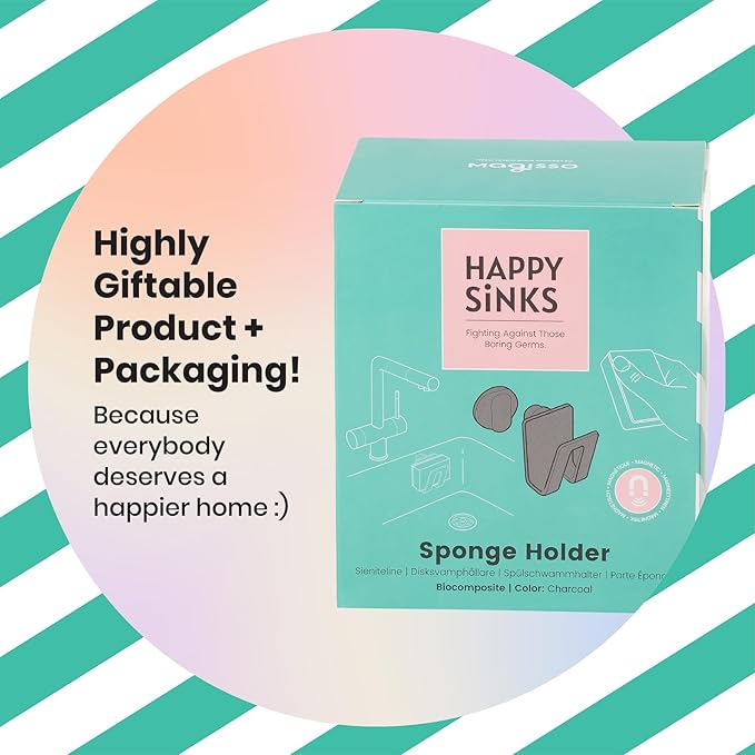 HAPPY SINKS Magnetic Sponge Holder - Kitchen Sink Organizer - Ideal for Kitchen Organization & Accessories - Sink Sponge Holder (Biocomposite)