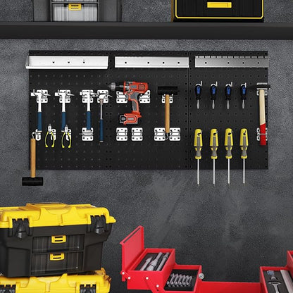 Goplus Garage Pegboard, Metal Pegboard Tool Organizer Kit with 3 Pegboards & 28 Pcs Hanging Accessories, Heavy Duty Wall Organizer Peg Board for Workshop, Tool Storage, Black