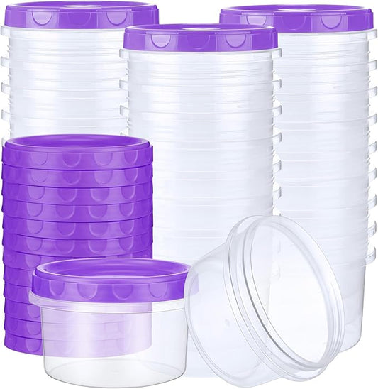 Sieral 36 Pack 8 oz Freezer Containers with Lids Reusable Deli Freezer Storage Containers Stackable Plastic Thick Twist Top Jars for Takeout Food Round Wide Mouth Lunch Snack (Purple)