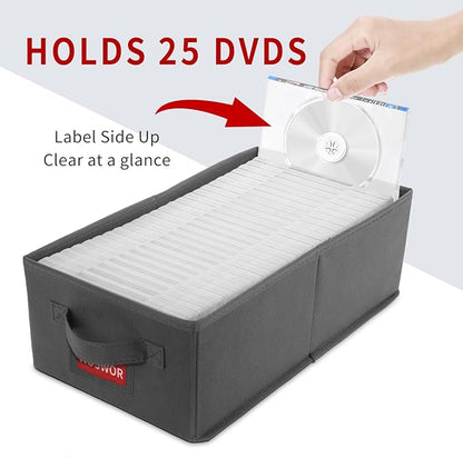 Premium DVD Storage Box - Stackable DVD Case Holder Organizer, DVD Storage Solutions Pack of 4- Holds up to 100 DVDs - 15.75 x 8.1 x 6.1 inches - Grey, USNWDVD4P2