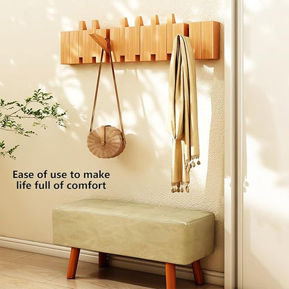 Wall Mounted Coat RackHooks Piano Key Hangers Natural Solid Wood Hanger Non-Woven Fabric Clothes Hangers for Closet, Kitchen, Bedroom, Bathroom, Entryway (Beech, 6 Hooks)