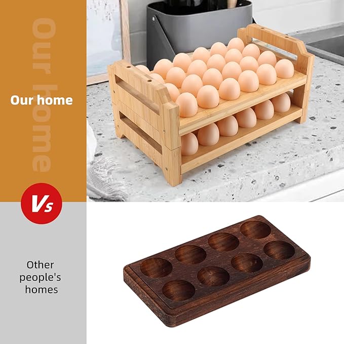 48 Egg Holder Countertop 2-Tier Stackable Bamboo Egg Tray with Anti-Slip Pads/Ventilation Design, Kitchen Counter Display Fresh Eggs Storage Organizer for Chicken/Duck/Turkey Eggs