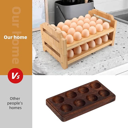 48 Egg Holder Countertop 2-Tier Stackable Bamboo Egg Tray with Anti-Slip Pads/Ventilation Design, Kitchen Counter Display Fresh Eggs Storage Organizer for Chicken/Duck/Turkey Eggs