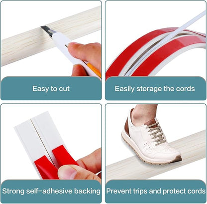 Floor Cord Cover Self Adhesive Cord Hider Floor Extension Cord Covers for Floor Power Cord Protector Cable Management Prevent Cable Trips Cable Cavity 0.47" W x 0.27" H (Beige Wood, 20Ft)