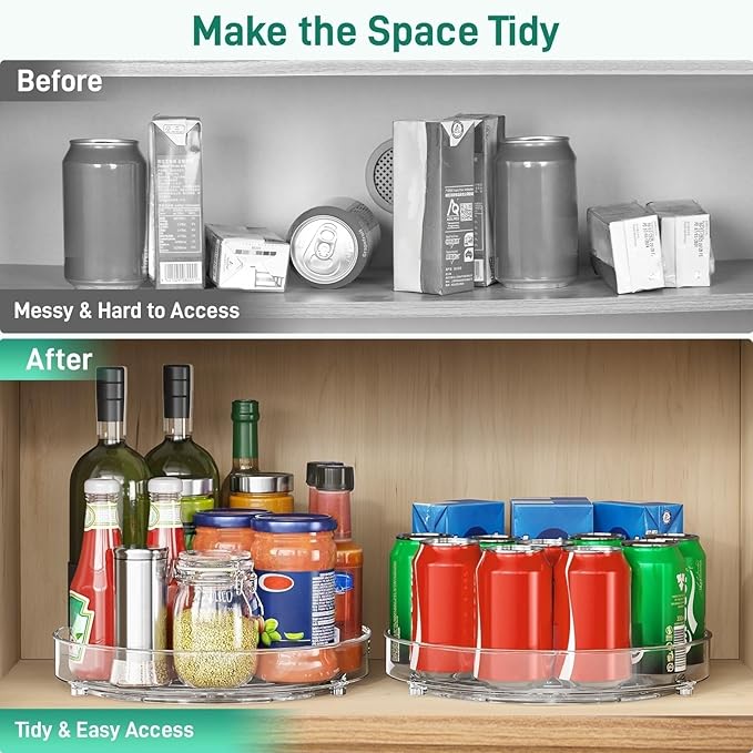 3 Pack Lazy Susan Organizer, 9.5 Inch Lazy Susan Turntable for Cabinet, Refrigerator Organizer for Pantry Organizers and Storage, Non-Skid Fridge Organizer