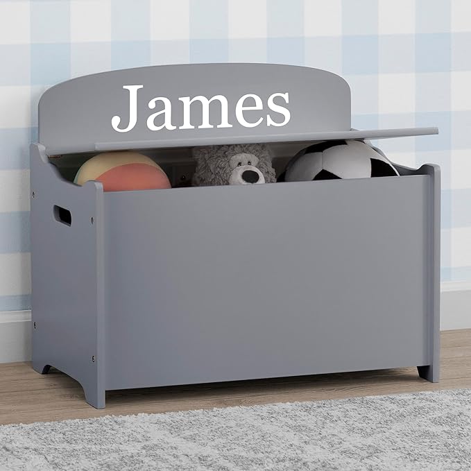 Delta Children Personalized MySize Deluxe Toy Box, Grey