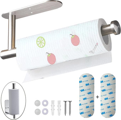 Paper Towel Holder-2pcs Adhesives, Wall-Mounted Paper Towels Roll for Kitchen, Self-Adhesive Under Cabinet Kitchen roll Holder, Both Available in Adhesive and Screws, Stainless Steel for Bathroom RV