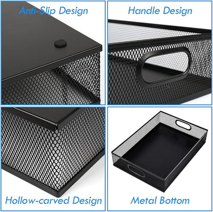 2Pcs Desk Drawer Organizer, Stable Metal Mesh Desk Storage Tray, Versatile Storage Box Set for Office Home Supplies,13 x 9 inches