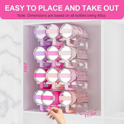 JYPS Water Bottle Tumbler Organizer, Stackable Stanley 40oz with Handle Cup Organizer, Large Tumbler Holder Stanley Cup Accessories for Pantry Kitchen Organizers & Storage(12)
