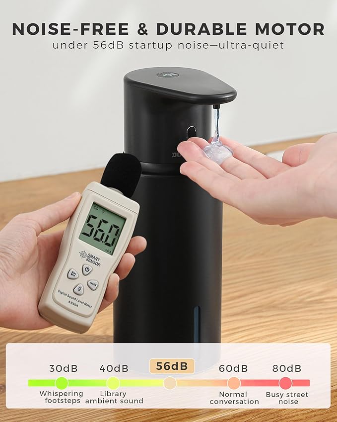 DODO MEKIA Automatic Liquid Soap Dispenser Touchless, 304 Stainless Steel Bottle Body &16.2oz/480ml Rechargeable, 3 Adjustable Liquid Levels, IPX7 Waterproof, for Kitchen Bathroom, Black