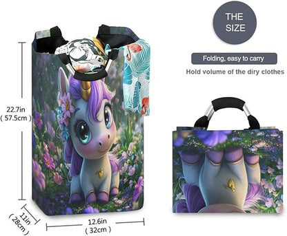 Laundry Hamper Basket Unicorn Dreamy Green Storage Basket Collapsible Laundry Bag with Handle Decorative Organizer Bins Basket for Laundry Room Bedroom Clothes College