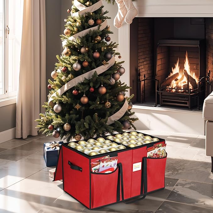 BALEINE Christmas Ornament Storage Box with Dividers, Premium Holiday Ornaments Storage Container Bin for Xmas Decorations (128 Ball, Black, Without Tray)