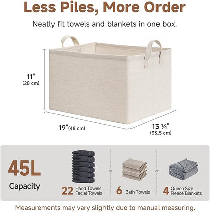StorageWorks Storage Bins, Shelves Baskets for Organizing, 45L Extra Large Fabric Closet Organizers with Handles, Metal Frame, Beige（Cotton-linen）, 2-Pack
