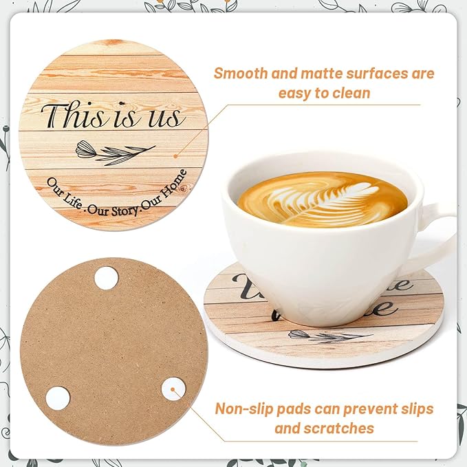 Billbotk House Warming Gifts for Home Decoration, Wood Farmhouse Coasters Set of 8, Drink Coasters for Housewarming Gifts, Coffee Table Decor, Home Decor
