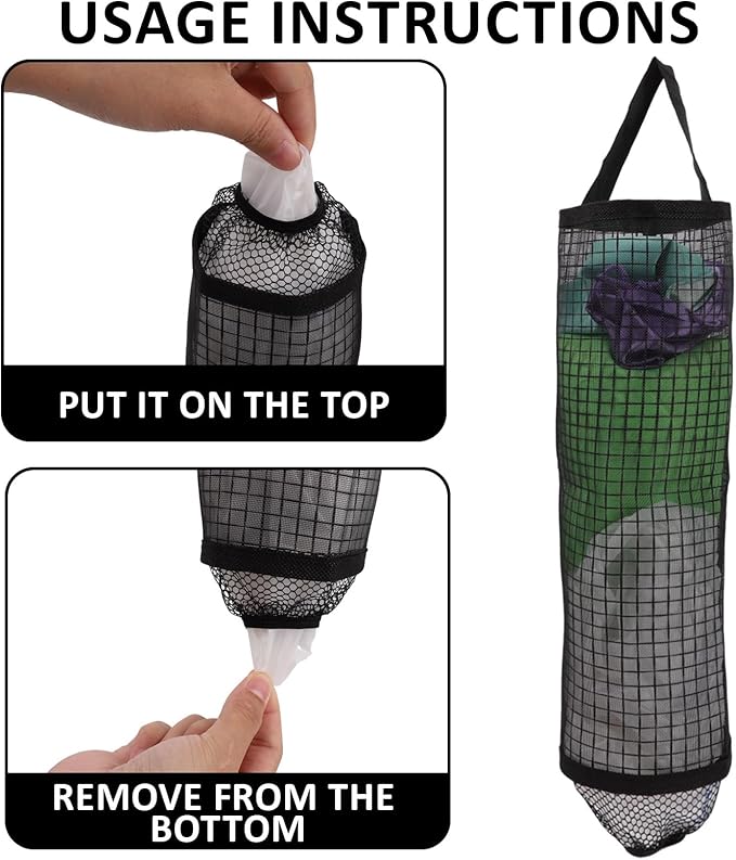 8PCS Door Hanging Plastic Bag Holder with 2PCS Hooks, Grocery Bag Storage Dispensers Black