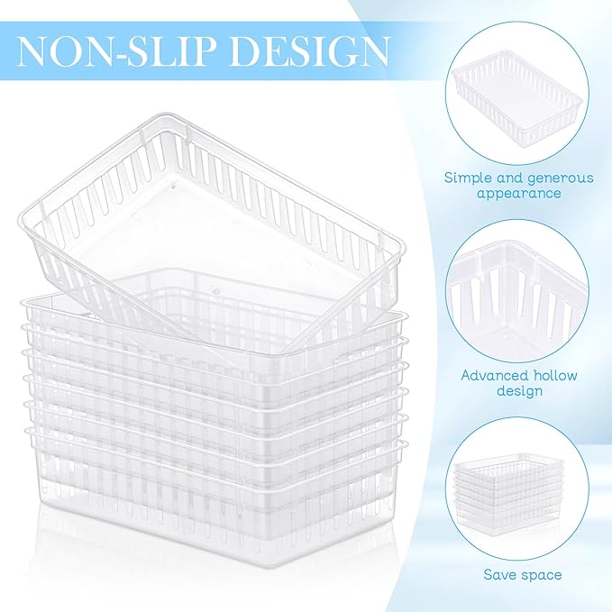 Wenqik Set of 12 Plastic Baskets for Organizing 10.24 x 6.5 x 2.36 Inch Rectangular Trays Plastic Organizer Bins Rectangle for Desk Organization(Clear)