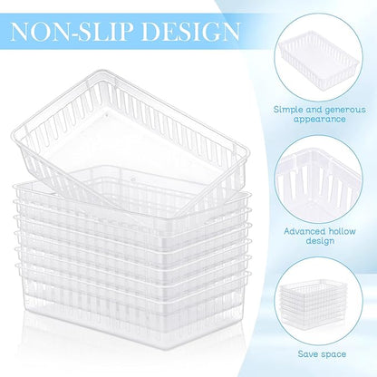 Wenqik Set of 12 Plastic Baskets for Organizing 10.24 x 6.5 x 2.36 Inch Rectangular Trays Plastic Organizer Bins Rectangle for Desk Organization(Clear)