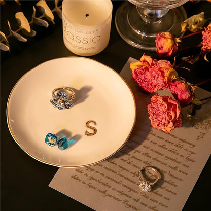 COMMGOAL Ceramic Ring Holder for Jewelry, Jewelry Tray, Ring Dish, Aesthetic Room Decor, Engagement Gifts Bride Gifts Wedding Gifts for Women, White, 4.75"(S)