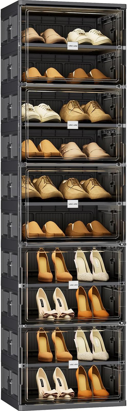 JEKO&JEKO 10-Tier Foldable Shoe Storage Cabinet with Magnetic Doors, Large Stackable Shoe Organizer Cabinet for Entryway (Black)