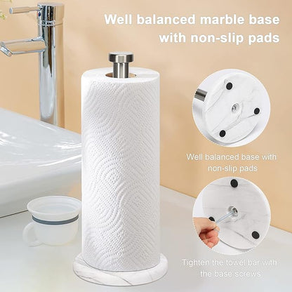 NearMoon Standing Paper Towel Holder, Kitchen Paper Towel Tissue Holder- for Bathroom Kitchen Countertop, Standard or Jumbo-Sized Roll Paper (with Marble Base, Brushed Nickel)