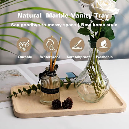 CasaCouture Limetsone Absorbent Vanity Tray for Bathroom Counter-12 X7 Decorative Tray for Perfume, Candles, Stone Jewelry Dish Tray