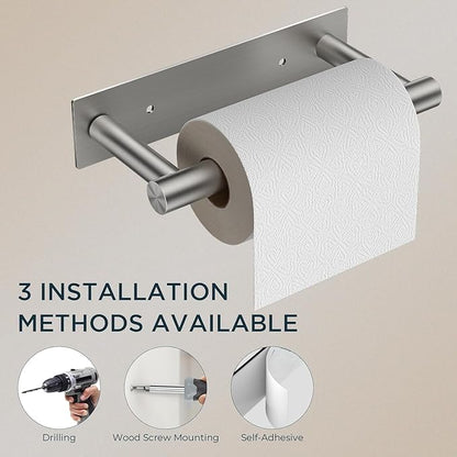 FORIOUS Adhesive Toilet Paper Holder Brushed Nickel, Self Adhesive or Wall Mounted Options, Stainless Steel Rustproof Stick on no Drilling Pivoting Toilet Tissue Roll Holder,2 Pack Stainless Steel