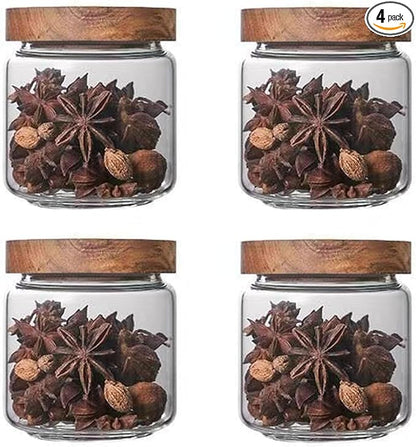 Glass jar candy Containers - 16oz kitchen Glass Airtight Storage jar With Acacia Airtight Lid，for kitchen Seasoning, coffee bean, tea, suger, herbs (4)