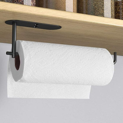 VAEHOLD Self Adhesive Paper Towel Holder Under Cabinet Mount, Wall Mounted Paper Towel Roll Holder for Kitchen, Bathroom, Wall - SUS304 Stainless Steel (Black)