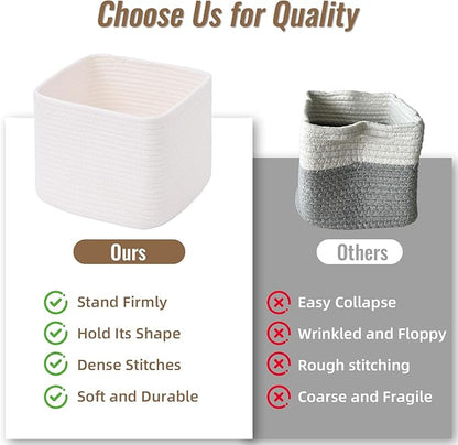 3 Pack Cube Storage Bin, 9”x9”x7” Cotton Rope Woven Baskets for Organizing Toys Clothes Towels, Square Gift Storage Baskets for Shelf, Nursery, Closet, Bathroom, Pantry (White)