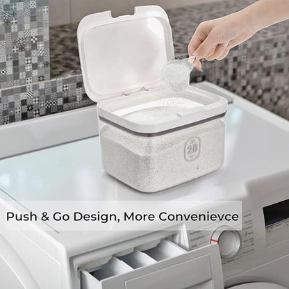94 OZ/2.8L Laundry Pods Container, One-Press Lid Laundry Powder Holder Dispenser, Clear PET Detergent Sheet Organizer with Measuring Cup for Booster Beads, Dryer Balls, Flour, Pet Food