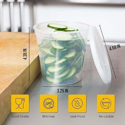 OCS Parts Round Plastic Deli Containers with Lids | Stackable, Microwavable, Freezer and Dishwasher Safe BPA Free Food Prep and Storage Containers (240, Clear, 24 Ounce)