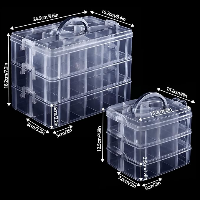 Bead Organizer, 2 Pack Craft Storage with Removable Dividers, Clear 3-Tier Plastic Organizer Box, Small Parts Organizers for Jewelry, Art, DIY Crafts, Kids Toys, Small Items
