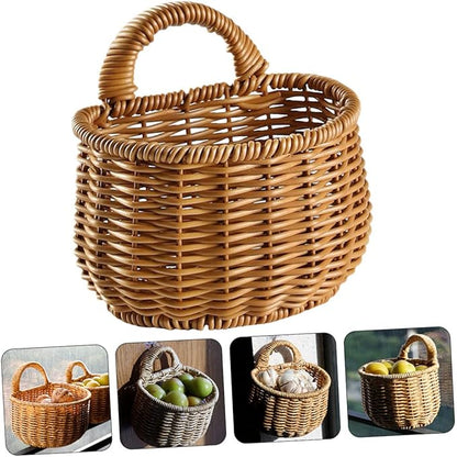 Unomor Decorative Woven Garlic and Ginger Storage Basket Wall Mounted Kitchen Organizer High Grade Space Saving Design for Home Decor