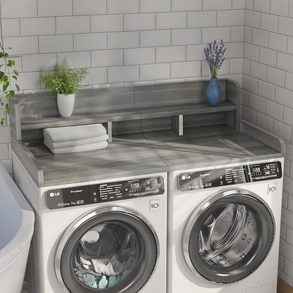 Washer Dryer Countertop, Laundry Wood Shelf Topper with Edge, 2-Tier Laundry Countertop, for Washer and Dryer Laundry Hamper Counter Storage Organization (Grey)